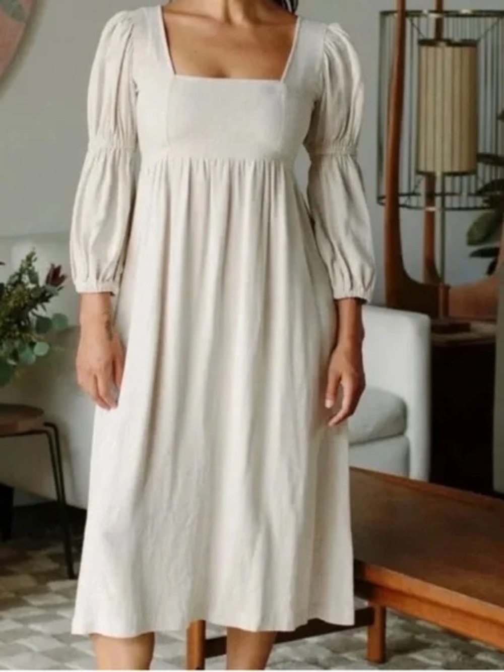 Rachel Pally Doreen Cream Square-Neck Midi Dress